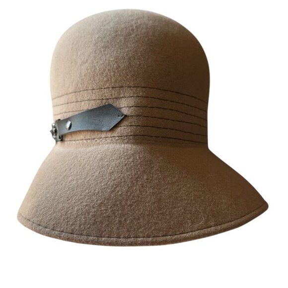 Nordstrom Womens Felted Wool Cloche Hat With Leather Trim Timeless Classic OS - Picture 2 of 7